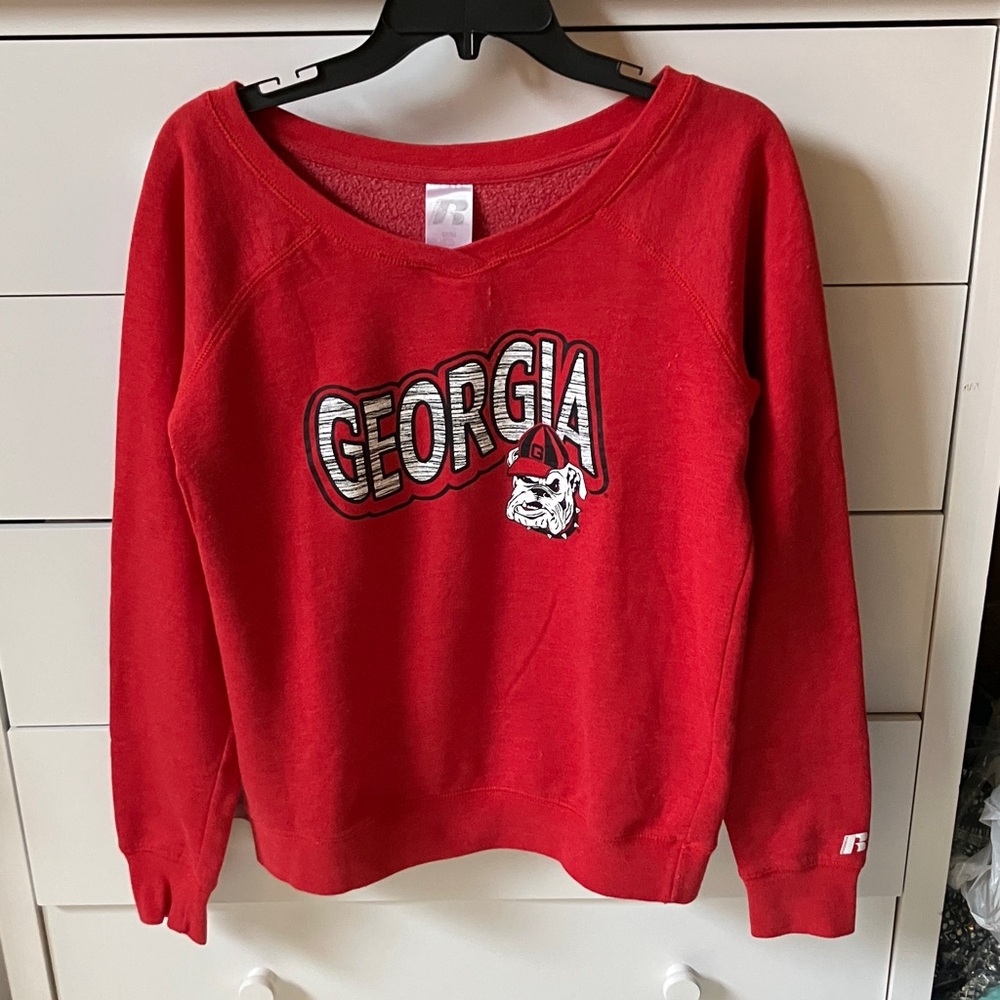 🏈 RUSSEL WOMENS SIZE MEDIUM GEORGIA BULLDOGS RED CREWNECK SWEATSHIRT